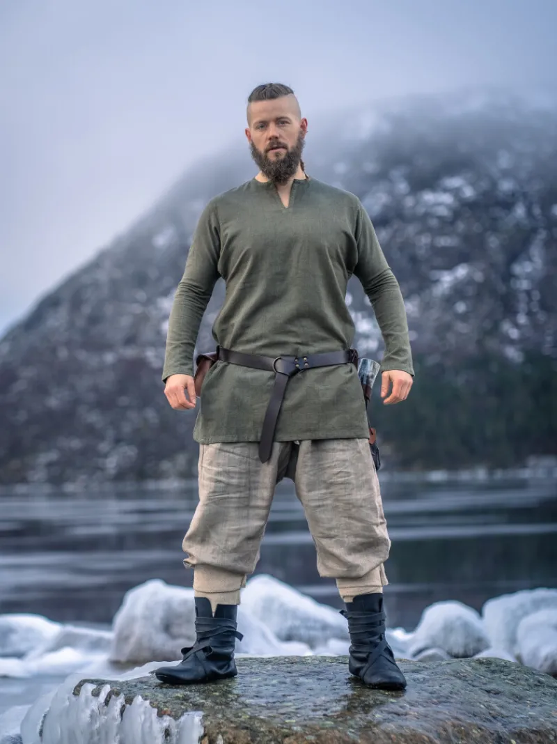 Best Leonardo Carbone Wikinger Leinentunika "Ragnar" Olivgrün