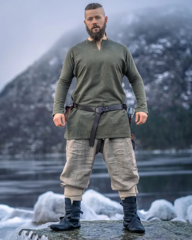 Best Leonardo Carbone Wikinger Leinentunika "Ragnar" Olivgrün