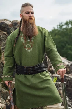 Cheap Leonardo Carbone Wikingertunika "Freki" mit Handstickerei Oliv Grün